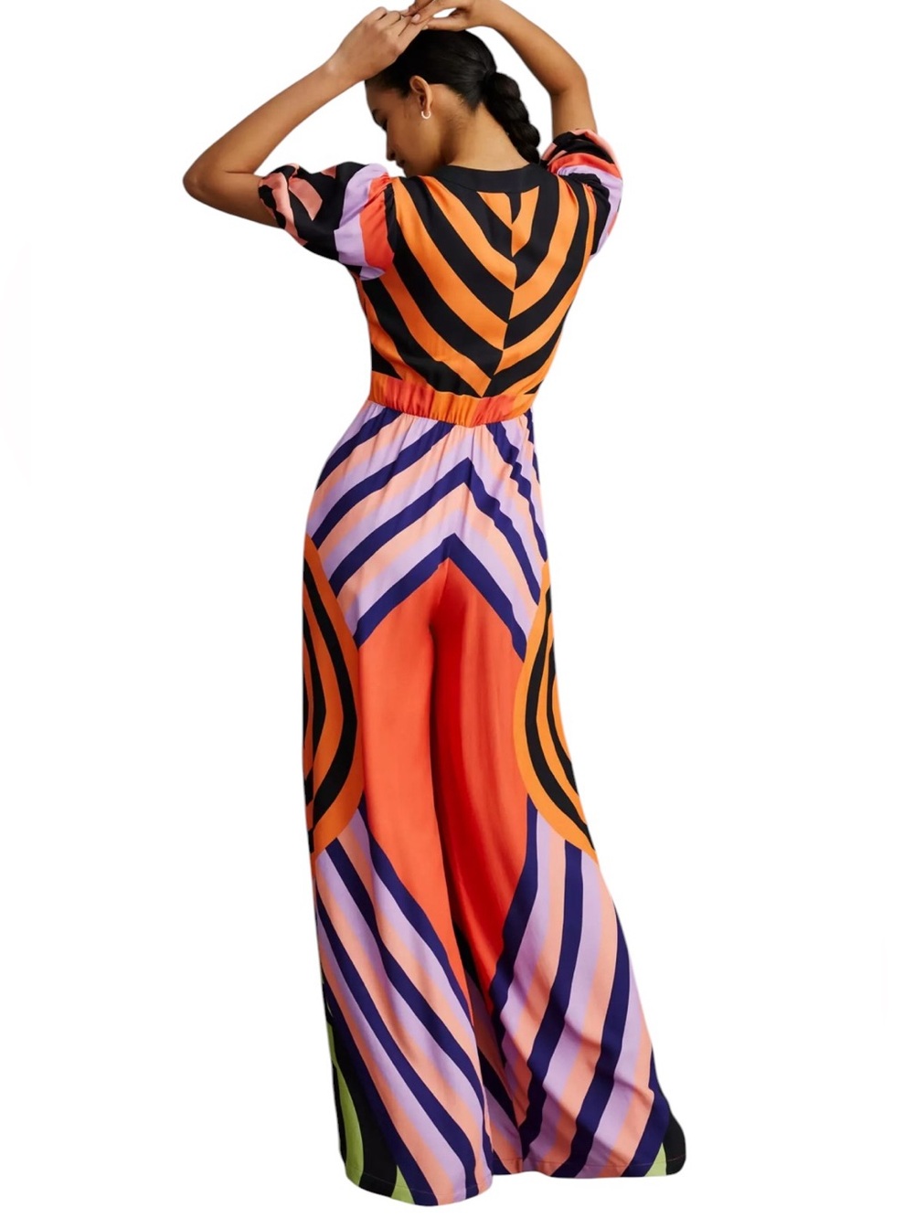 FARM Rio Deep V Wide Leg Jumpsuit Colorful Geometric Button Front Pockets Sz XS - Picture 7 of 13